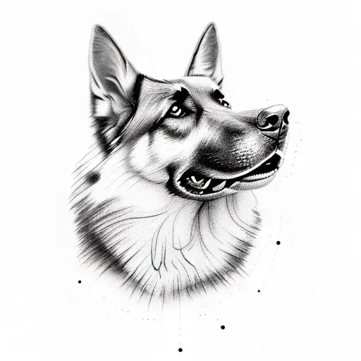 German Shepherd Head With Northern Lights