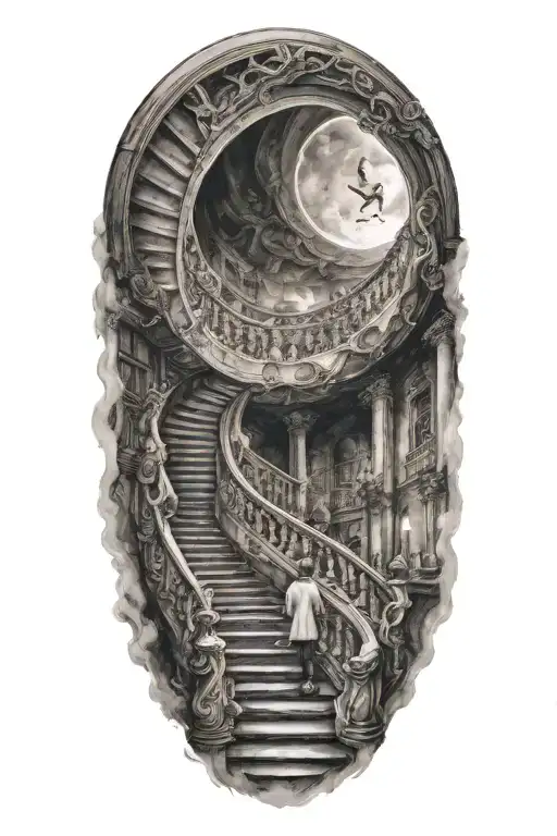 Grand Winding Staircase To Heaven With Little Boy