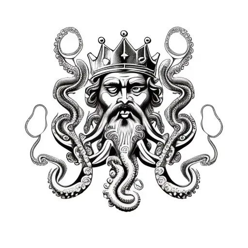 King Poseidon With Octopus In Ocean