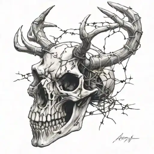 Deer Skull Barbed Wire