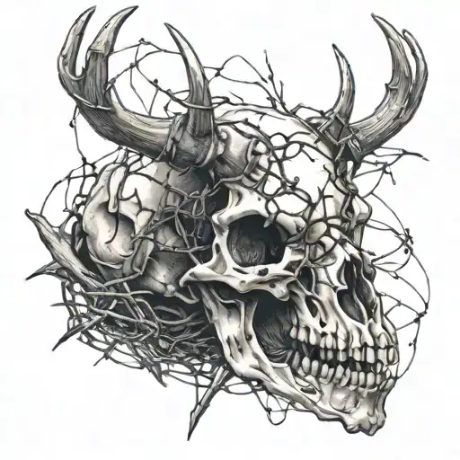 Deer Skull Barbed Wire Wrapped