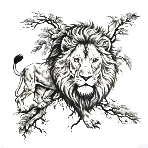 Lion Forest Tattoo Design