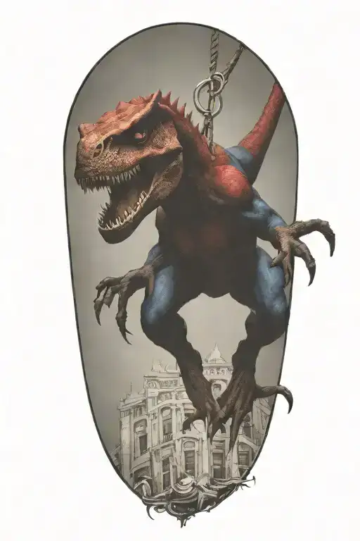 Tyrannosaurus Wearing A Spider Man Swinging