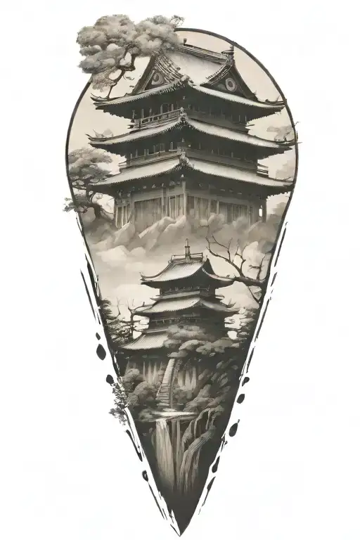 Japanese Temple With Samurai