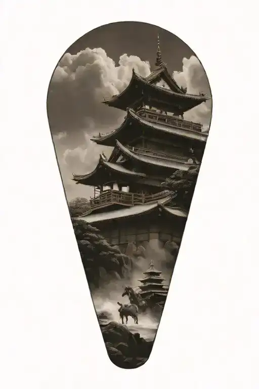 Japanese Temple With Samurai