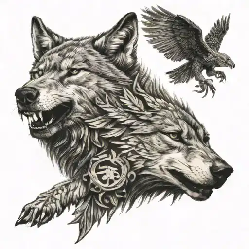 Wolf And Double Headed Eagle Soaring