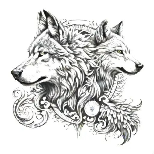 Wolf And Double Headed Eagle Head
