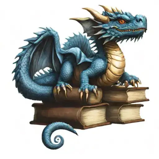 Adorable Blue Dragon On A Stack Of Books