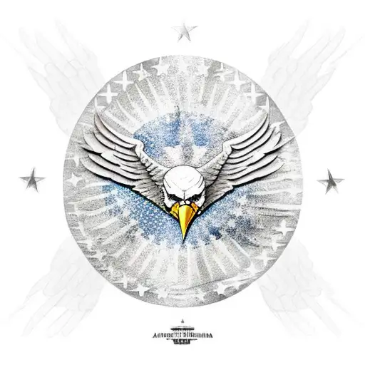 American Flag Background With Bald Eagle And Military Hats With Captain America Shield