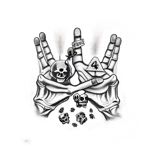 Skeleton Hand Holding Four Aces