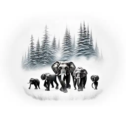 5 Elphants Walking Through Beautiful Landscape