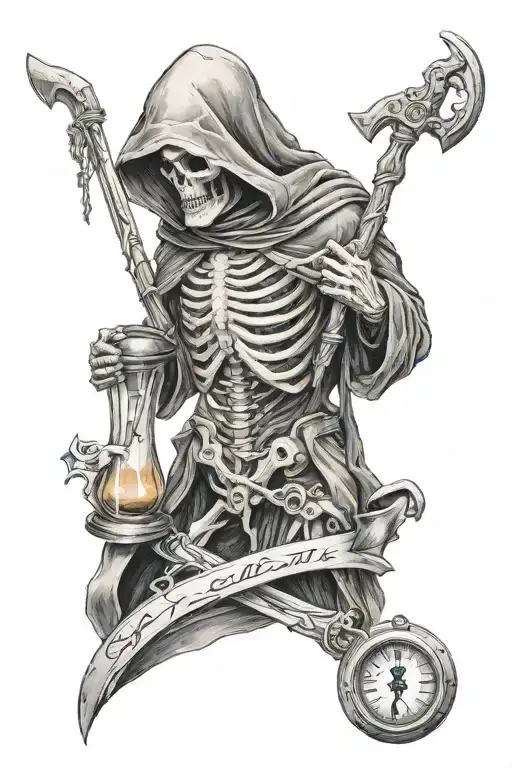 Reaper Holding Scythe And Hourglass