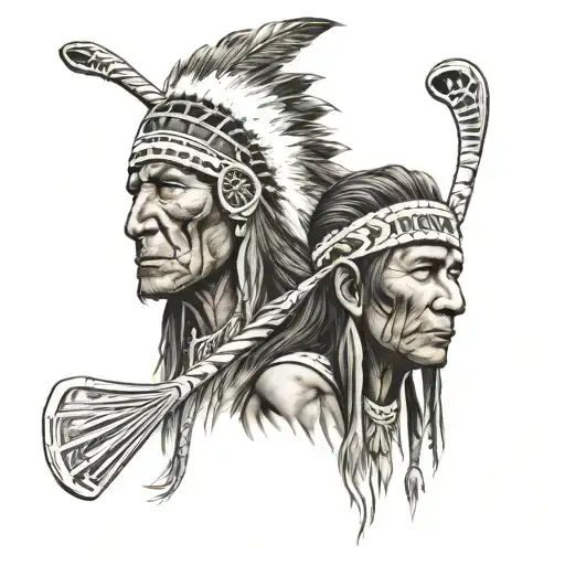 Native Americans Holding A Lacrosse Stick