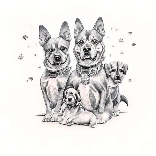 A Realistic Tattoo Of A Family Of Dogs Riding In A Jeep With The Client's Kids
