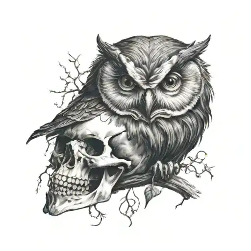 Shadow Owl Perched On Skull