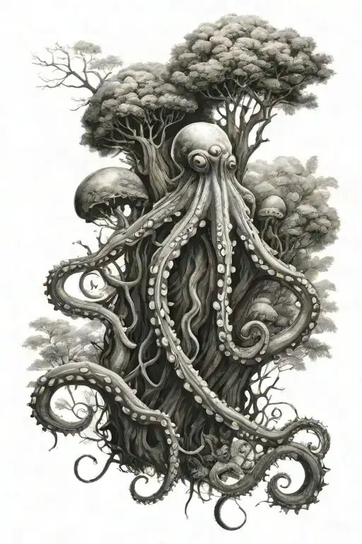 Octapus Wandering In The Forest Filled