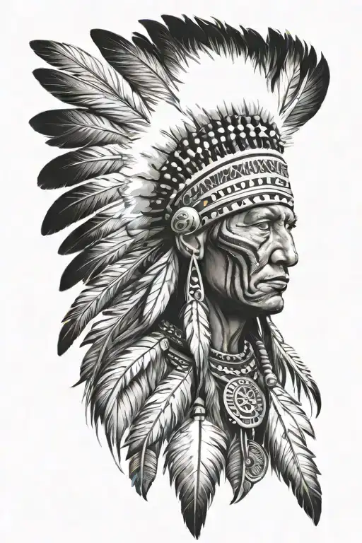 Native American Chef With Long Headress And Eagle