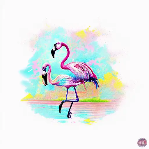A Vibrant And Colorful Tattoo Of A Flamingo Dancing On A Tropical Island Of The Bahamas