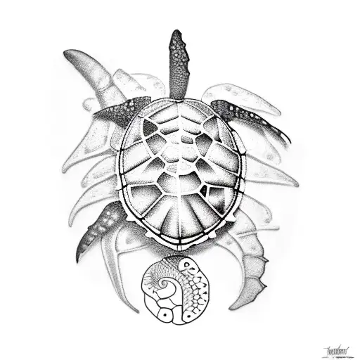 Tropical Plants With A Sea Turtle