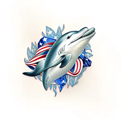 A Patriotic Ribbon Swirling Into The Shape Of A Dolphin