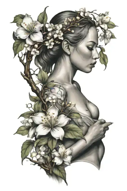 Eve Full Body With Apple Blossom Flower