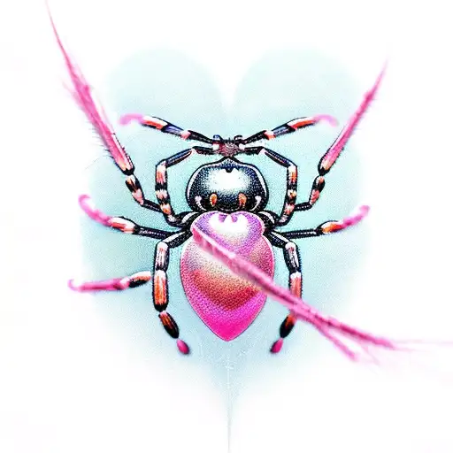 Spider Descending Fron A Heart Shaped Web All In Pink