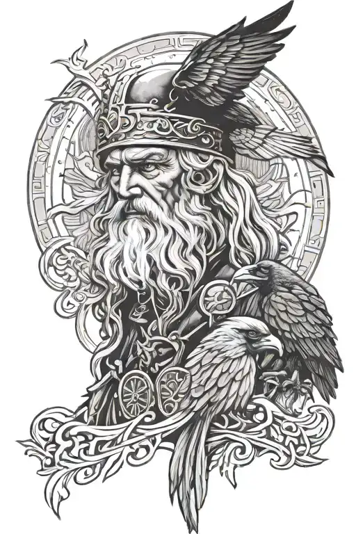 One Eyed Odin With 2 Ravens