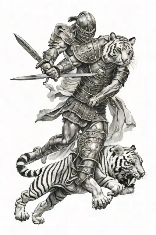 Gladiator Fighting With A Tiger In Ancient Rome
