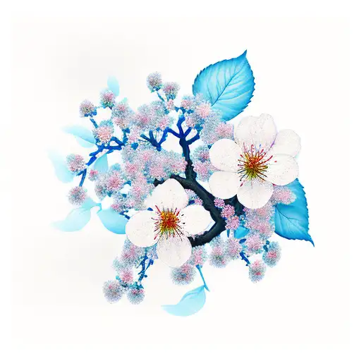 Cherry Blossom In Focus With Blurred Blue Background