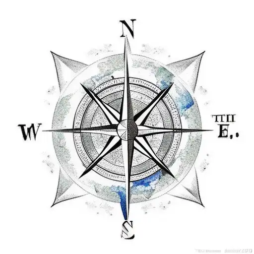 Compass With World Map Behind It With Water Colors