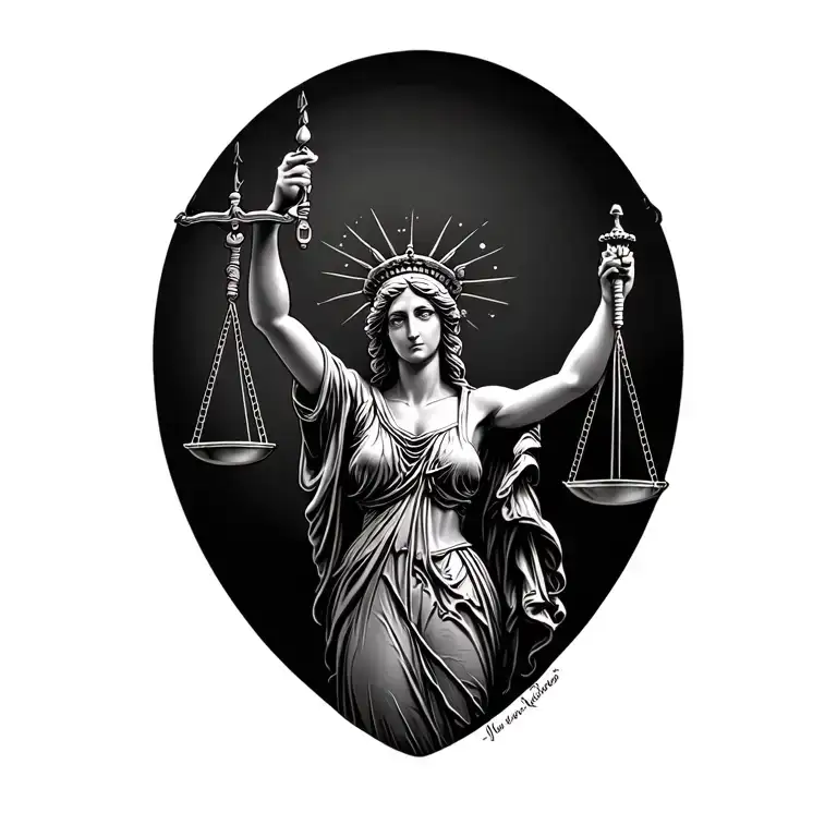 Lady Justice With Fine Lines And Quotes Written