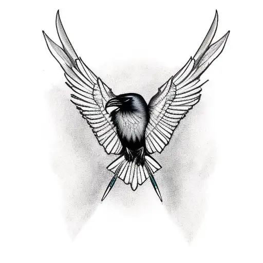 Raven Flying With An Arrow In Its Claw