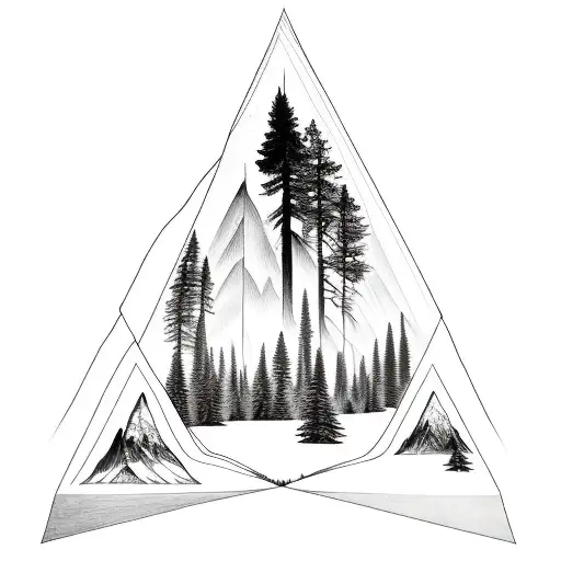 Line Drawing Of A Forest And A Valley Inside A Triangle