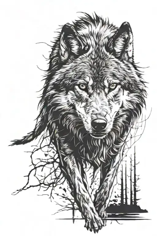 Walking Wolf Front Face The Darkness Behind
