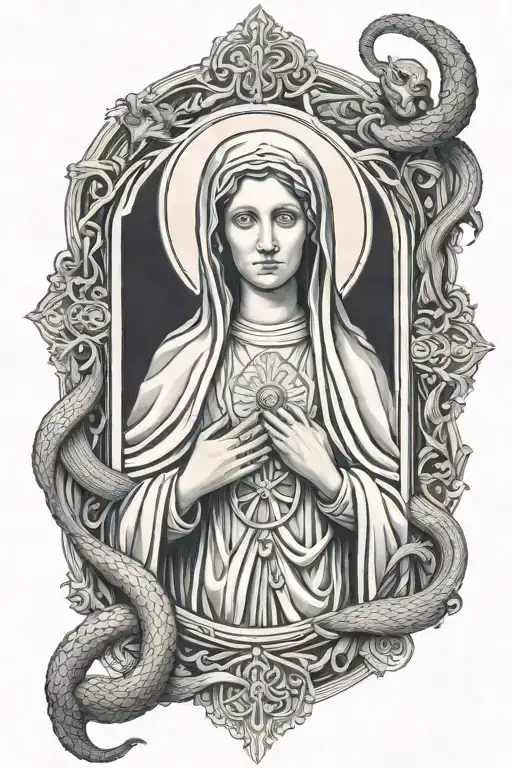 Icon Of The Virgin Mary In A Rectangle With A Snake Entwined