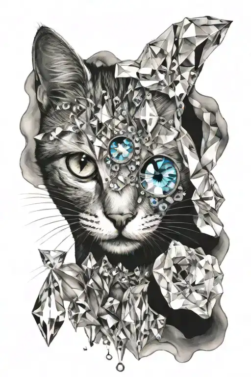 Cat With 3 Eyes Surrounded By Crystals