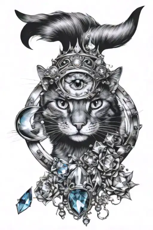 Cat With 3Rd Eye Surrounded By Crystals