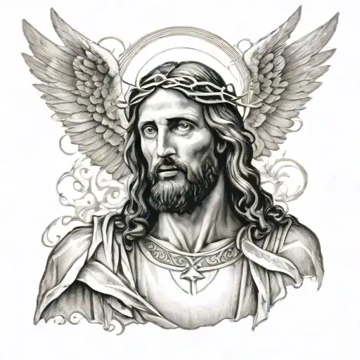 Jesus Christ Surrounded By Angle Wings