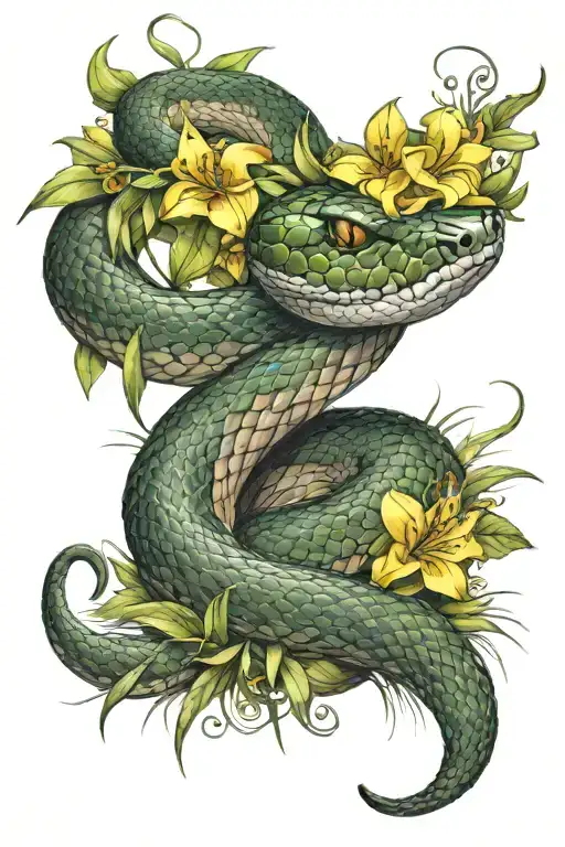 Snake With Flowers And Gras
