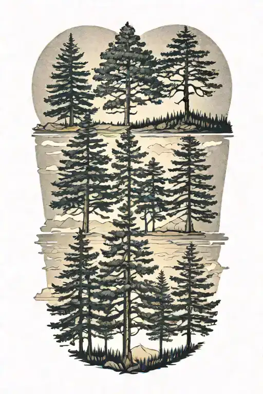 5 Evergreen Trees Sunrise In A Row