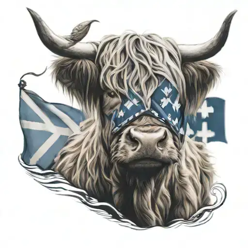 Highland Cow With St Andrews Flag