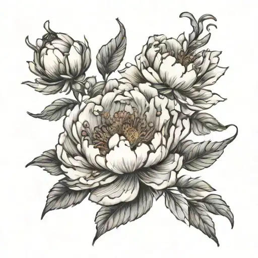 Phoenix Flying Peony Flower Botanical Style