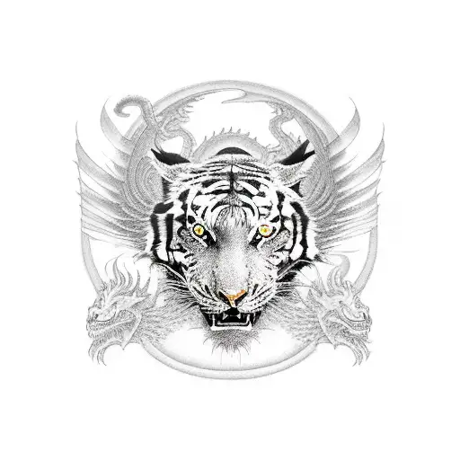 Dragon With A Tiger And A Phoenix