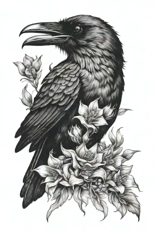 Crow With Blue Star Flower