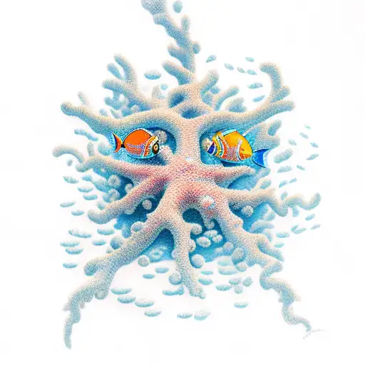 An Underwater Scene With Vibrant Coral Reefs And A School Of Colorful Fish