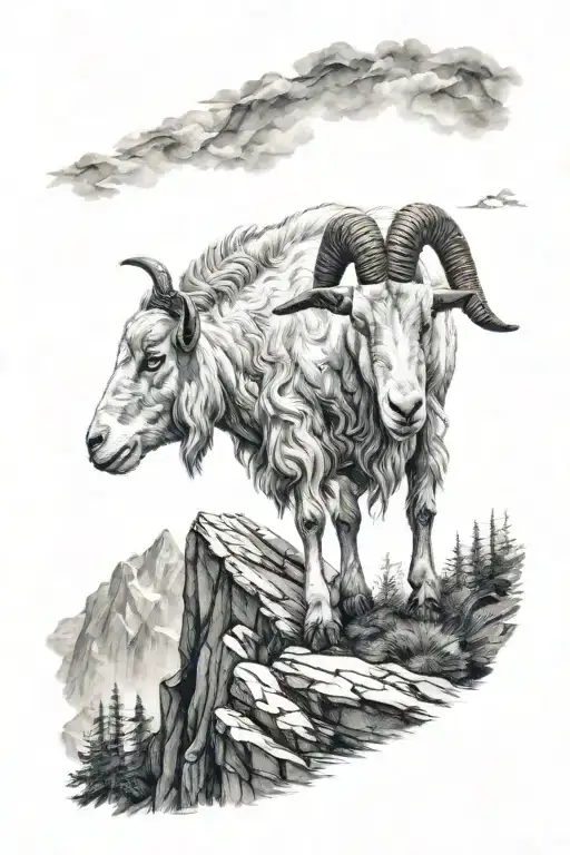 Goat At Top Of A Mountain