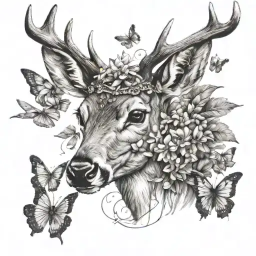 Deer With Butterflies Flying