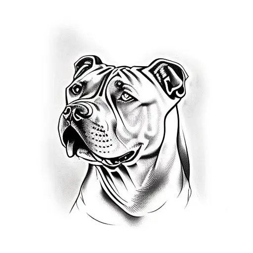 A Traditional Tattoo Of A Pitbull Surrounded By Chicano Art Patterns And Symbols