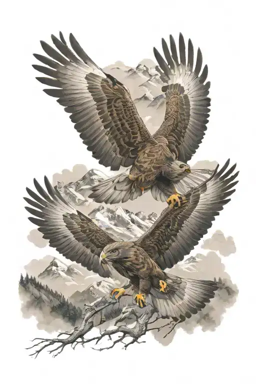 Hawks Flying In The Background In The Mountains