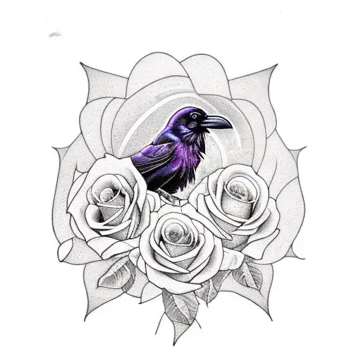 Raven Stained Glass Purple Roses